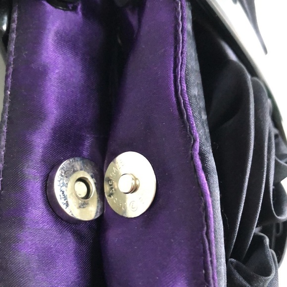 For Your Ease Only Black Satin Rosettes Evening Purse Handbag - Picture 3 of 12